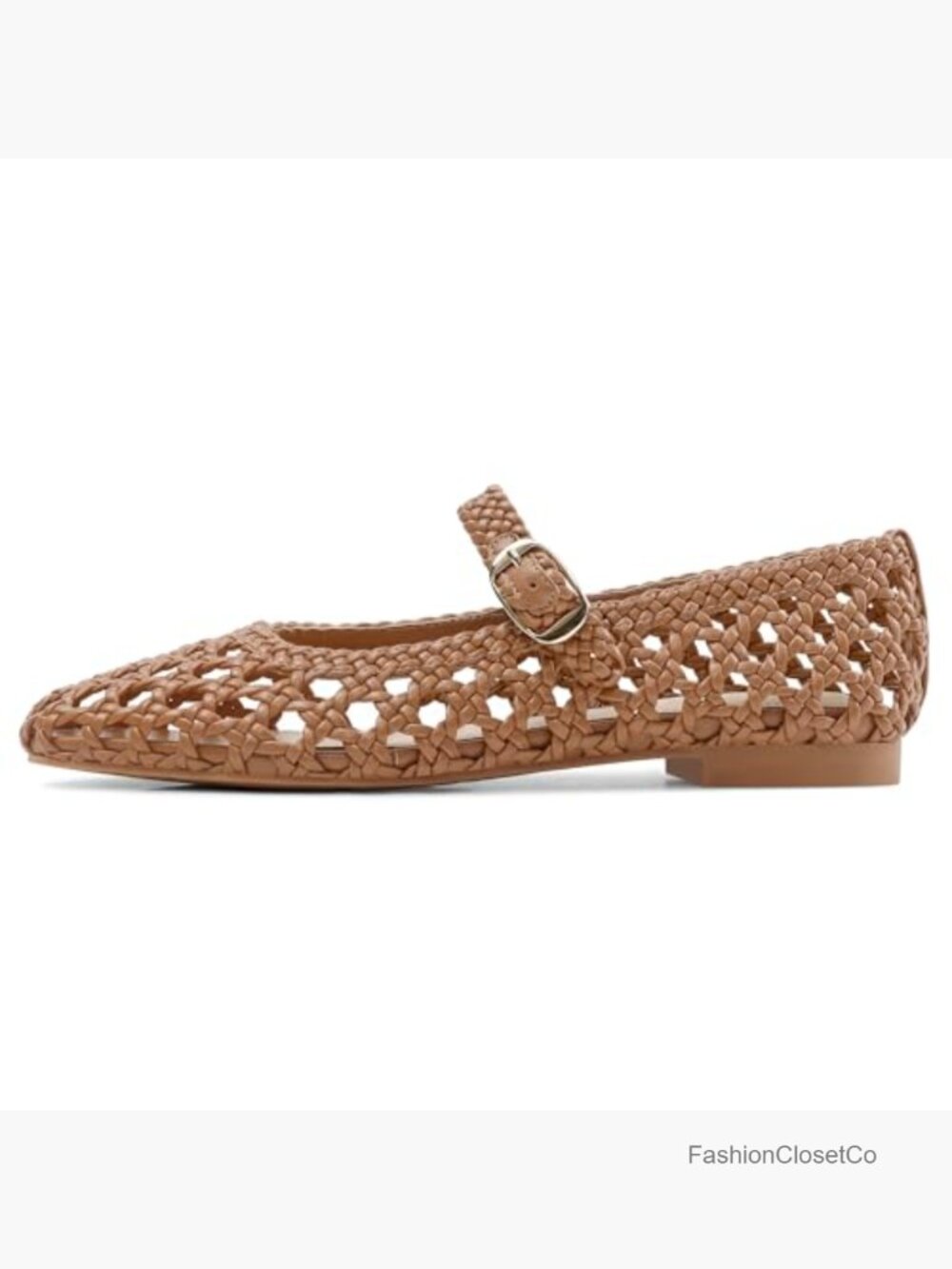Woven Mesh Ballet Flats Square Toe Buckle Strap Comfort Memory Foam Dress Flats - Picture 5 of 7